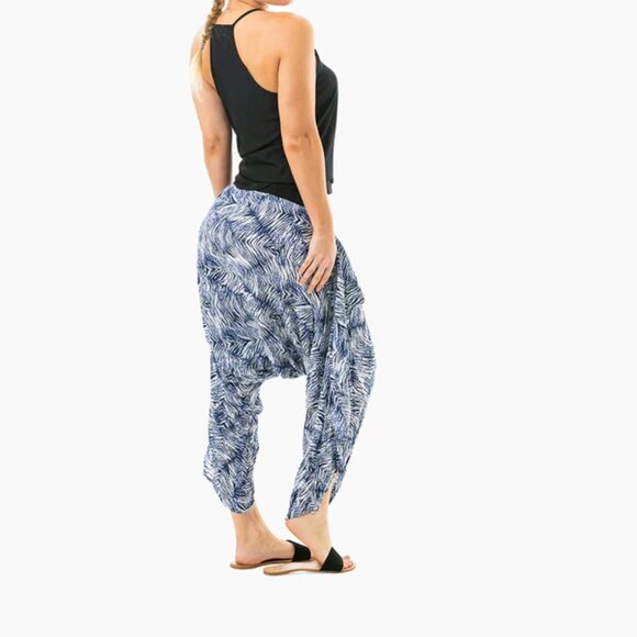 Buddha Pants Womens Elastic Slit Drawstring Boho Hippie Flap Harem Pants Blue - Picture 2 of 10